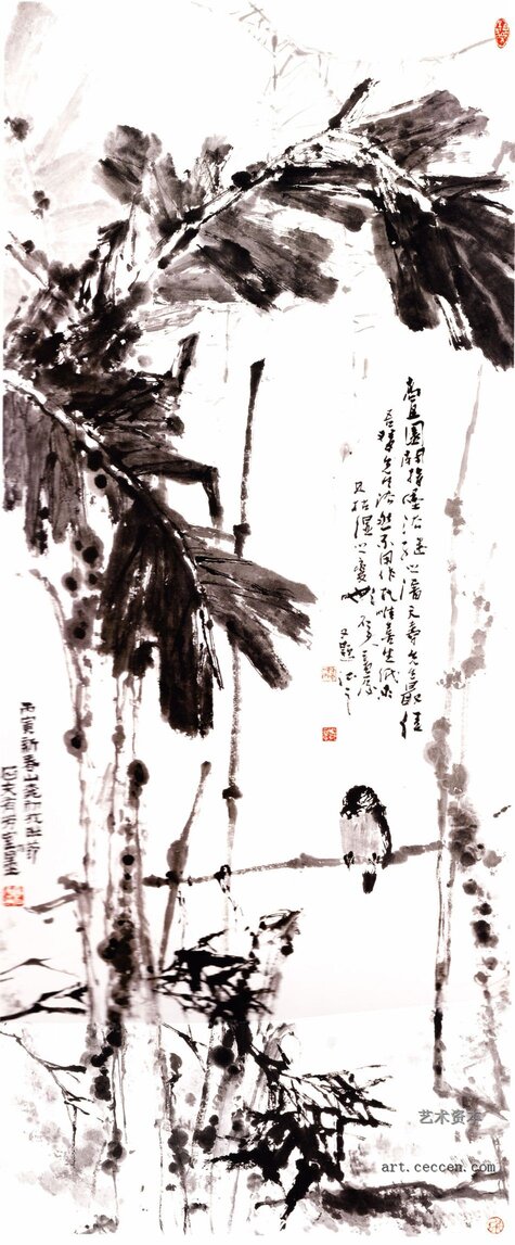 指墨蕉荫图 180x68cm 纸本笔墨 1986年 郭石夫